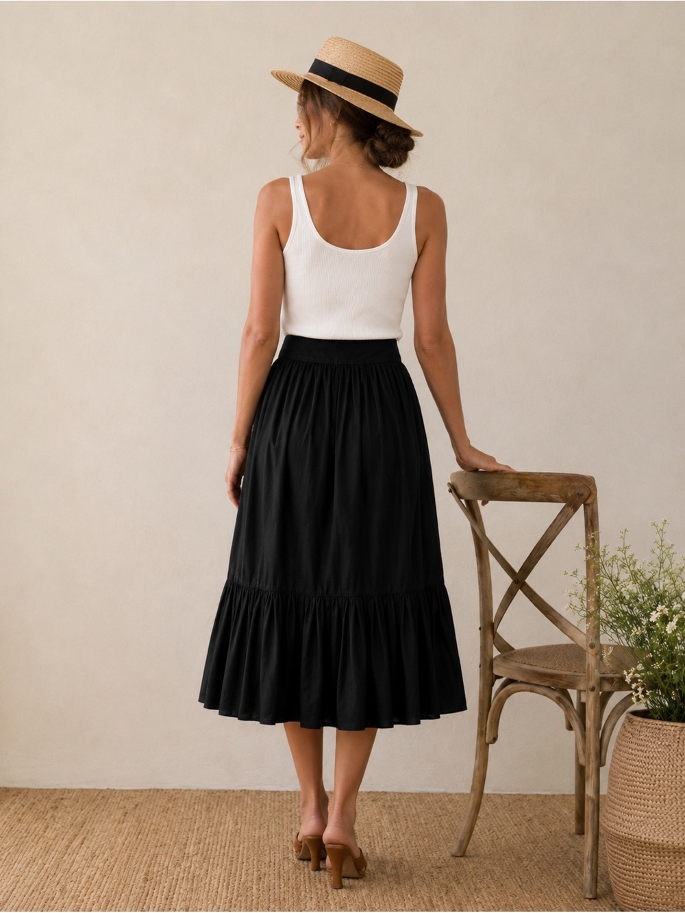 Sigrid Olsen Black Maxi Skirt Size 6 Ruffle Hem Flowy Boho Y2K - Picture 3 of 7